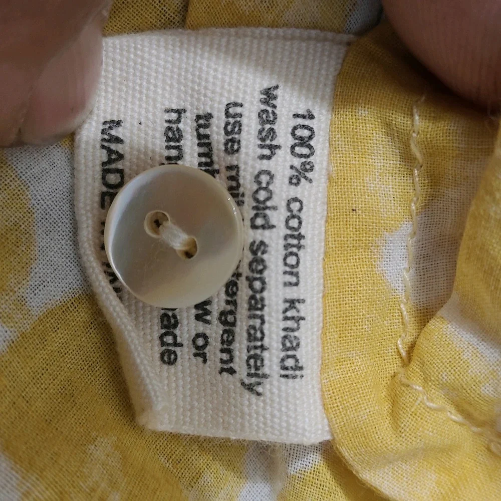 Auntie Oti Yellow White Polka Dot 100% Cotton Khadi Button Up Shirt Womens Large - Picture 3 of 12